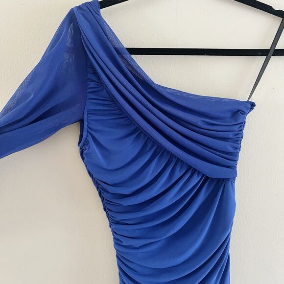 Jodi Kristopher Formal Bodycon Mini Dress S Royal Blue One Shoulder Rhinestones - Picture 8 of 10